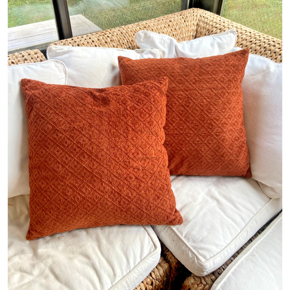 Square Rust Colored Fall Throw Pillows, 18" x 18", Set of 2 - Picture 1 of 3